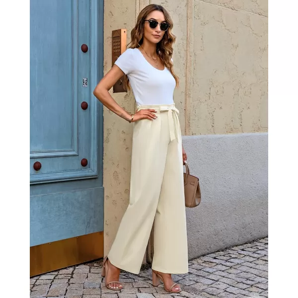 GRAPENT Dress Pants Women High Waisted Wide Leg Work Pants Dressy Casual Trendy Elastic Waist Pleated Belted TrousersCannoli Cream