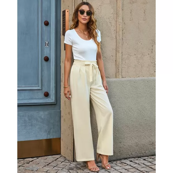 GRAPENT Dress Pants Women High Waisted Wide Leg Work Pants Dressy Casual Trendy Elastic Waist Pleated Belted TrousersCannoli Cream