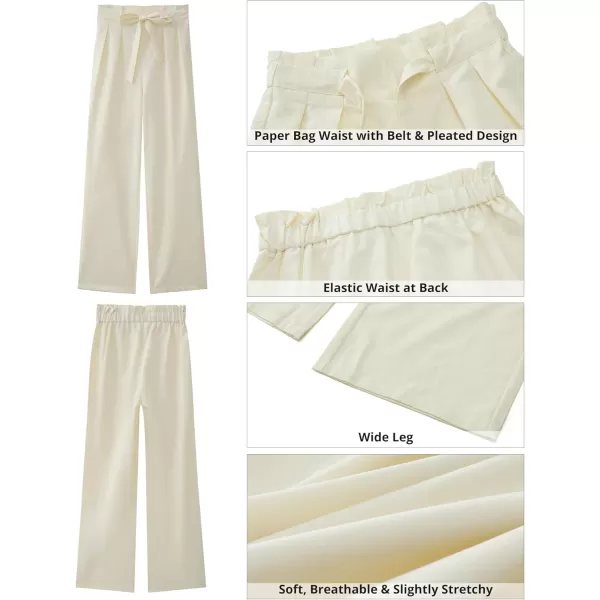 GRAPENT Dress Pants Women High Waisted Wide Leg Work Pants Dressy Casual Trendy Elastic Waist Pleated Belted TrousersCannoli Cream
