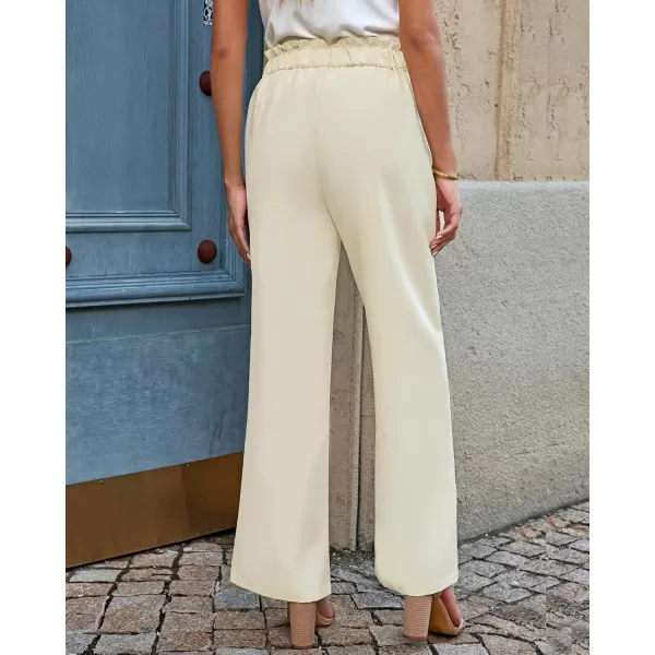 GRAPENT Dress Pants Women High Waisted Wide Leg Work Pants Dressy Casual Trendy Elastic Waist Pleated Belted TrousersCannoli Cream