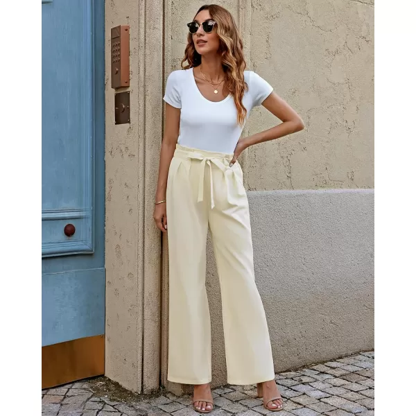 GRAPENT Dress Pants Women High Waisted Wide Leg Work Pants Dressy Casual Trendy Elastic Waist Pleated Belted TrousersCannoli Cream