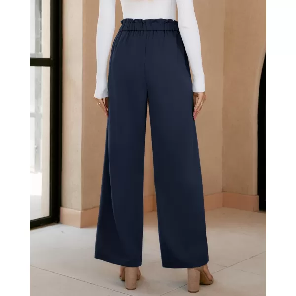 GRAPENT Dress Pants Women High Waisted Wide Leg Work Pants Dressy Casual Trendy Elastic Waist Pleated Belted TrousersDark Blue