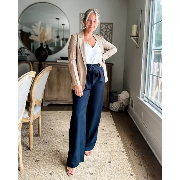 GRAPENT Dress Pants Women High Waisted Wide Leg Work Pants Dressy Casual Trendy Elastic Waist Pleated Belted TrousersDark Blue