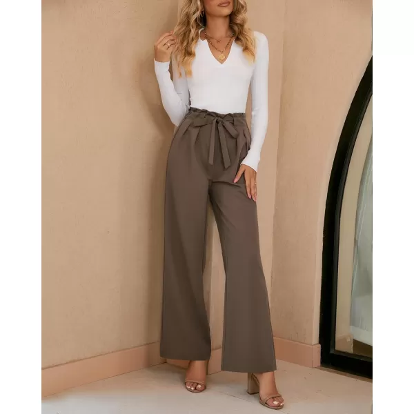 GRAPENT Dress Pants Women High Waisted Wide Leg Work Pants Dressy Casual Trendy Elastic Waist Pleated Belted TrousersDeep Taupe