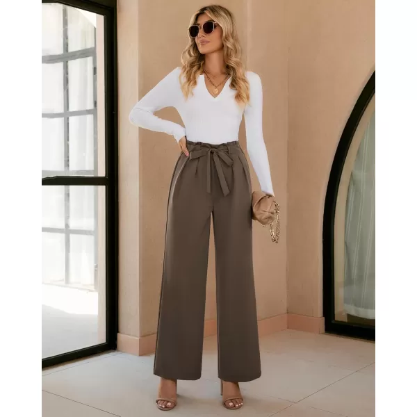 GRAPENT Dress Pants Women High Waisted Wide Leg Work Pants Dressy Casual Trendy Elastic Waist Pleated Belted TrousersDeep Taupe