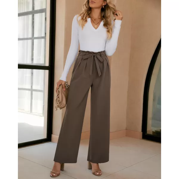 GRAPENT Dress Pants Women High Waisted Wide Leg Work Pants Dressy Casual Trendy Elastic Waist Pleated Belted TrousersDeep Taupe
