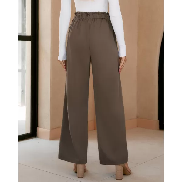 GRAPENT Dress Pants Women High Waisted Wide Leg Work Pants Dressy Casual Trendy Elastic Waist Pleated Belted TrousersDeep Taupe