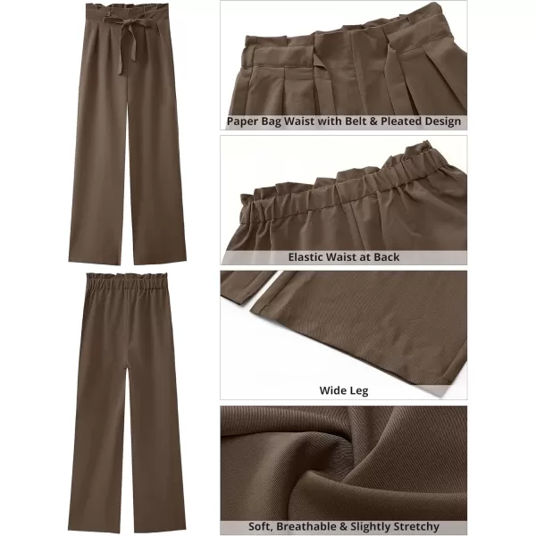 GRAPENT Dress Pants Women High Waisted Wide Leg Work Pants Dressy Casual Trendy Elastic Waist Pleated Belted TrousersDeep Taupe