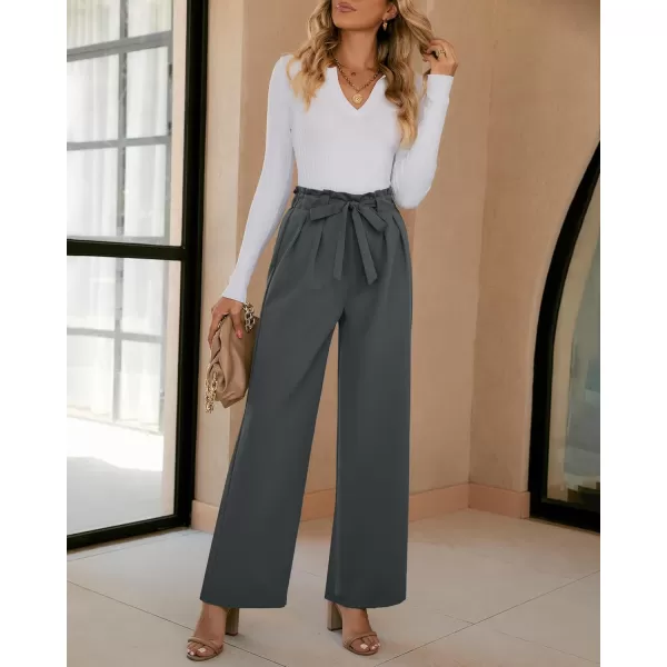 GRAPENT Dress Pants Women High Waisted Wide Leg Work Pants Dressy Casual Trendy Elastic Waist Pleated Belted TrousersGray