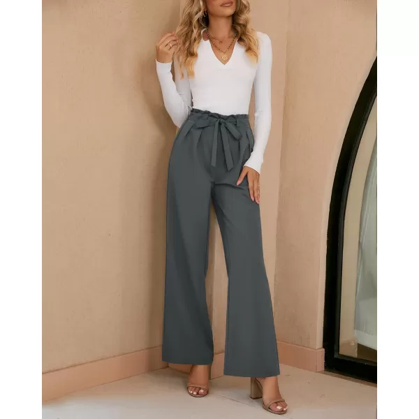 GRAPENT Dress Pants Women High Waisted Wide Leg Work Pants Dressy Casual Trendy Elastic Waist Pleated Belted TrousersGray