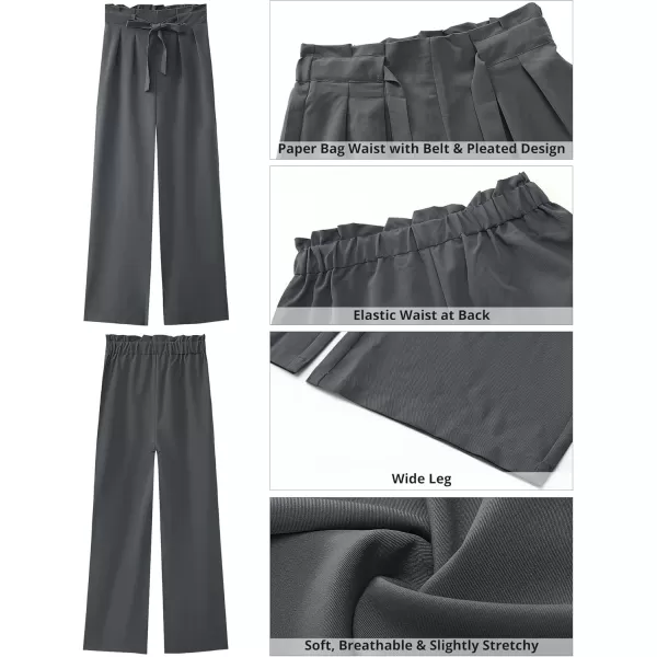 GRAPENT Dress Pants Women High Waisted Wide Leg Work Pants Dressy Casual Trendy Elastic Waist Pleated Belted TrousersGray