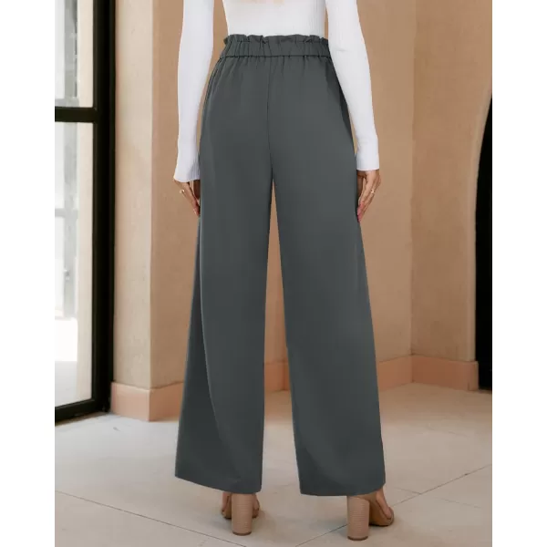 GRAPENT Dress Pants Women High Waisted Wide Leg Work Pants Dressy Casual Trendy Elastic Waist Pleated Belted TrousersGray