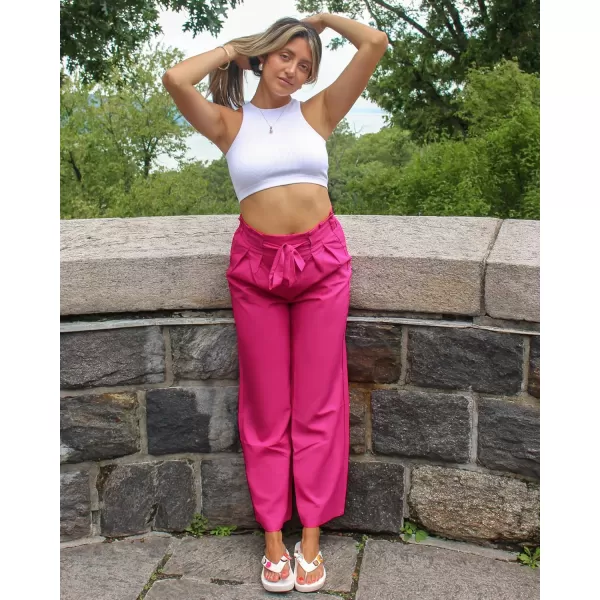 GRAPENT Dress Pants Women High Waisted Wide Leg Work Pants Dressy Casual Trendy Elastic Waist Pleated Belted TrousersMagenta