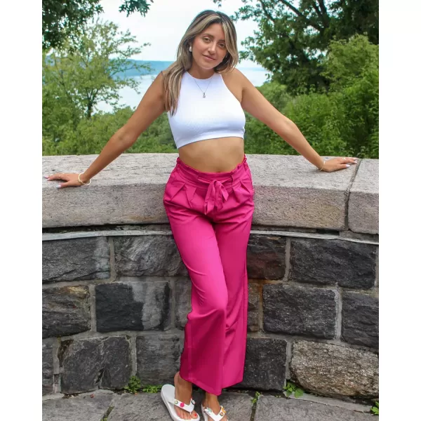 GRAPENT Dress Pants Women High Waisted Wide Leg Work Pants Dressy Casual Trendy Elastic Waist Pleated Belted TrousersMagenta
