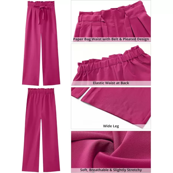 GRAPENT Dress Pants Women High Waisted Wide Leg Work Pants Dressy Casual Trendy Elastic Waist Pleated Belted TrousersMagenta