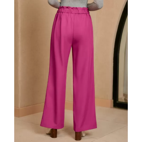 GRAPENT Dress Pants Women High Waisted Wide Leg Work Pants Dressy Casual Trendy Elastic Waist Pleated Belted TrousersMagenta