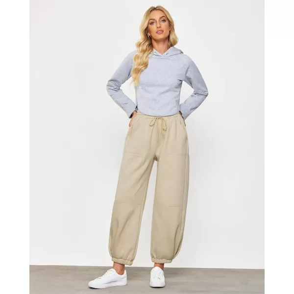 GRAPENT Fleece Lined Sweatpants Women Baggy Pull On High Waisted Joggers Athleisure Warm Trouser Sweat Pants with PocketBeige