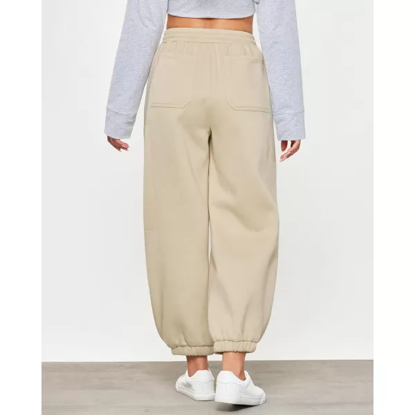 GRAPENT Fleece Lined Sweatpants Women Baggy Pull On High Waisted Joggers Athleisure Warm Trouser Sweat Pants with PocketBeige