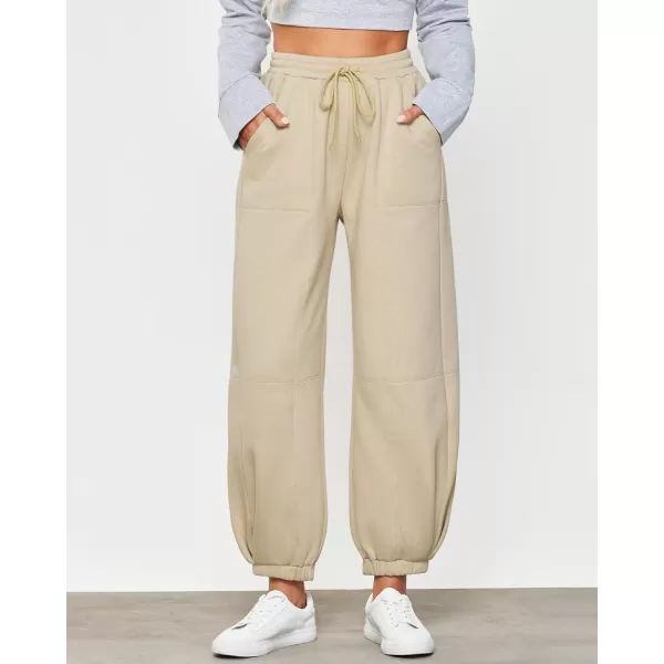 GRAPENT Fleece Lined Sweatpants Women Baggy Pull On High Waisted Joggers Athleisure Warm Trouser Sweat Pants with PocketBeige