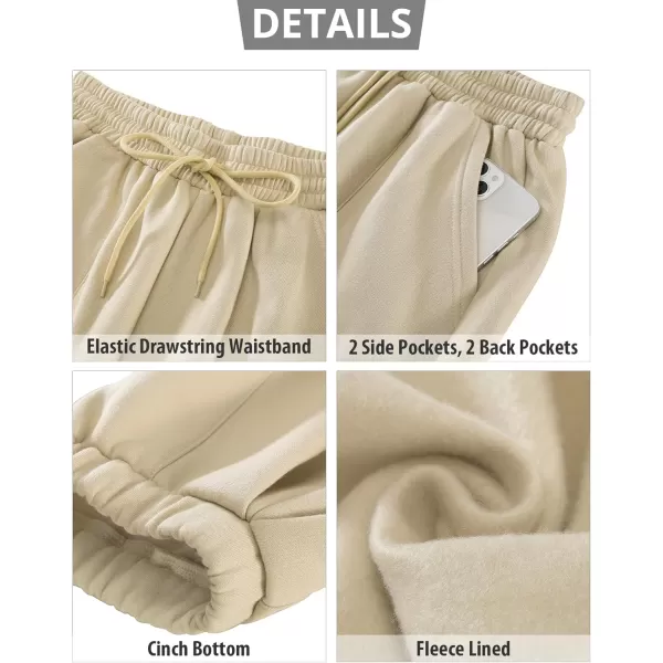 GRAPENT Fleece Lined Sweatpants Women Baggy Pull On High Waisted Joggers Athleisure Warm Trouser Sweat Pants with PocketBeige