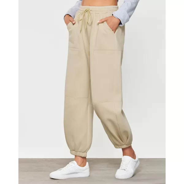 GRAPENT Fleece Lined Sweatpants Women Baggy Pull On High Waisted Joggers Athleisure Warm Trouser Sweat Pants with PocketBeige