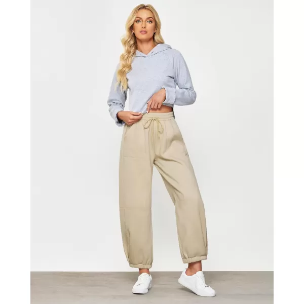 GRAPENT Fleece Lined Sweatpants Women Baggy Pull On High Waisted Joggers Athleisure Warm Trouser Sweat Pants with PocketBeige