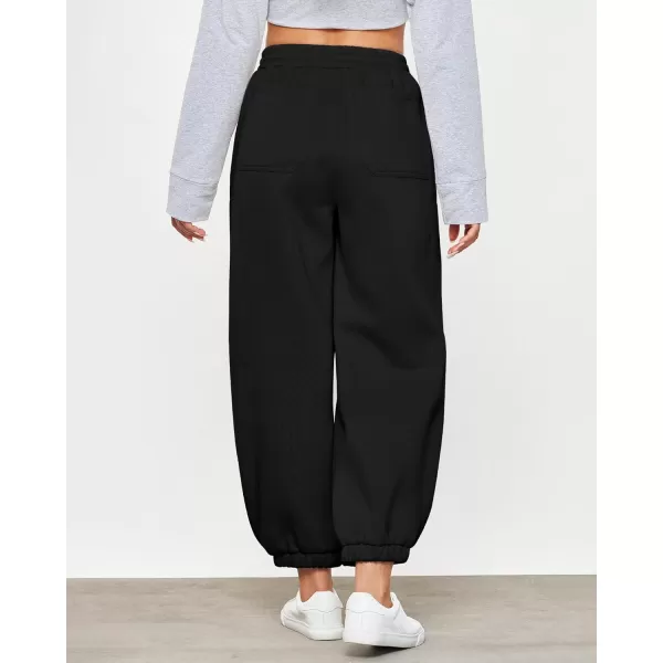GRAPENT Fleece Lined Sweatpants Women Baggy Pull On High Waisted Joggers Athleisure Warm Trouser Sweat Pants with PocketBlack