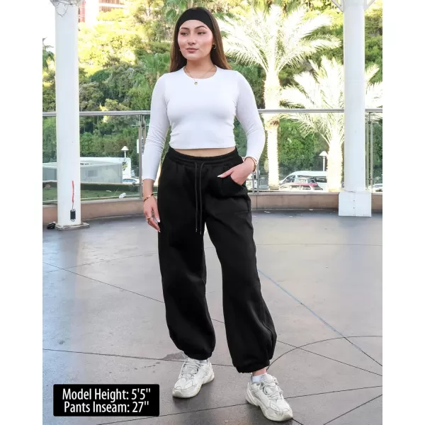 GRAPENT Fleece Lined Sweatpants Women Baggy Pull On High Waisted Joggers Athleisure Warm Trouser Sweat Pants with PocketBlack