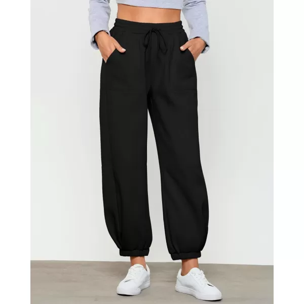 GRAPENT Fleece Lined Sweatpants Women Baggy Pull On High Waisted Joggers Athleisure Warm Trouser Sweat Pants with PocketBlack