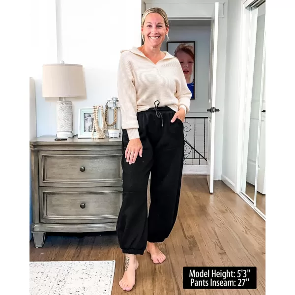 GRAPENT Fleece Lined Sweatpants Women Baggy Pull On High Waisted Joggers Athleisure Warm Trouser Sweat Pants with PocketBlack