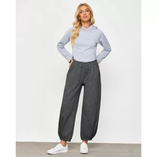 GRAPENT Fleece Lined Sweatpants Women Baggy Pull On High Waisted Joggers Athleisure Warm Trouser Sweat Pants with PocketBlack Gray Heather