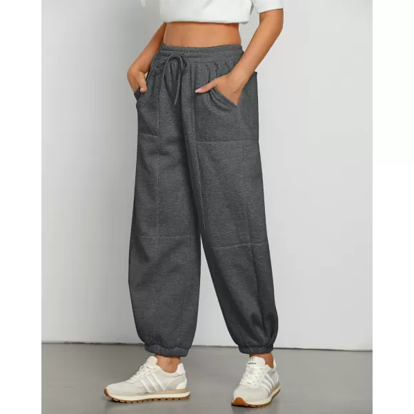 GRAPENT Fleece Lined Sweatpants Women Baggy Pull On High Waisted Joggers Athleisure Warm Trouser Sweat Pants with PocketBlack Gray Heather