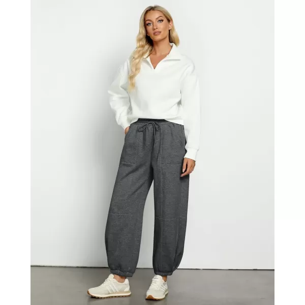 GRAPENT Fleece Lined Sweatpants Women Baggy Pull On High Waisted Joggers Athleisure Warm Trouser Sweat Pants with PocketBlack Gray Heather