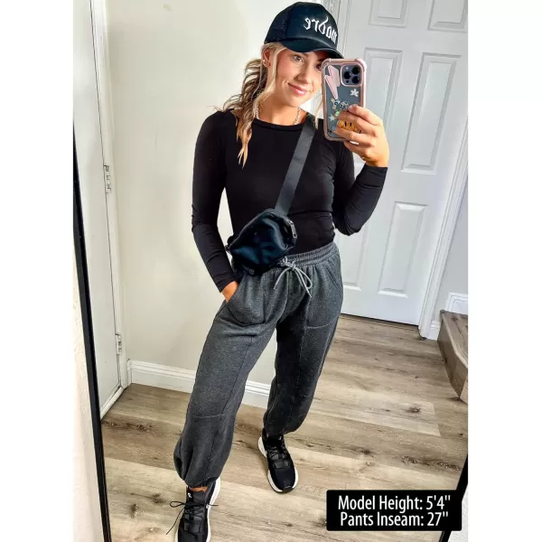 GRAPENT Fleece Lined Sweatpants Women Baggy Pull On High Waisted Joggers Athleisure Warm Trouser Sweat Pants with PocketBlack Gray Heather