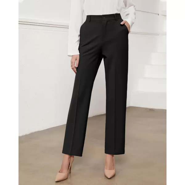 GRAPENT Pants for Women Work High Waisted Dress Pants Business Casual Relaxed Fit Straight Leg Elastic Waist TrousersBlack