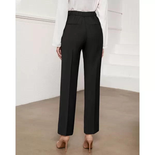 GRAPENT Pants for Women Work High Waisted Dress Pants Business Casual Relaxed Fit Straight Leg Elastic Waist TrousersBlack
