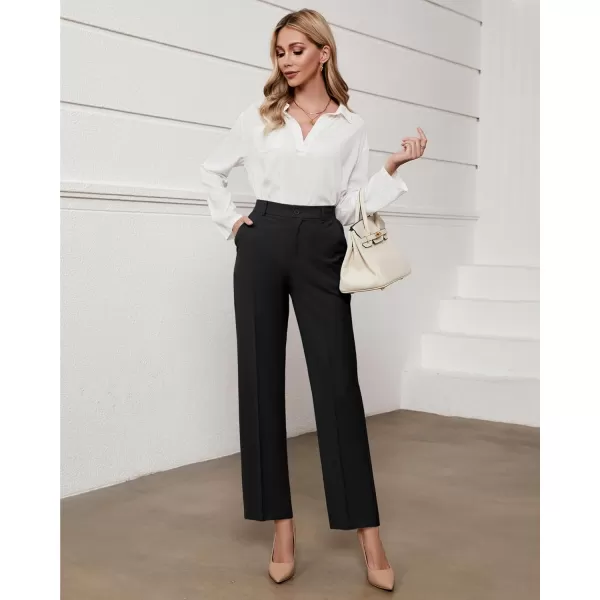 GRAPENT Pants for Women Work High Waisted Dress Pants Business Casual Relaxed Fit Straight Leg Elastic Waist TrousersBlack