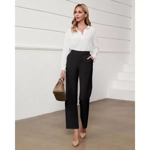 GRAPENT Pants for Women Work High Waisted Dress Pants Business Casual Relaxed Fit Straight Leg Elastic Waist TrousersBlack