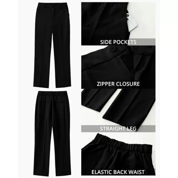 GRAPENT Pants for Women Work High Waisted Dress Pants Business Casual Relaxed Fit Straight Leg Elastic Waist TrousersBlack