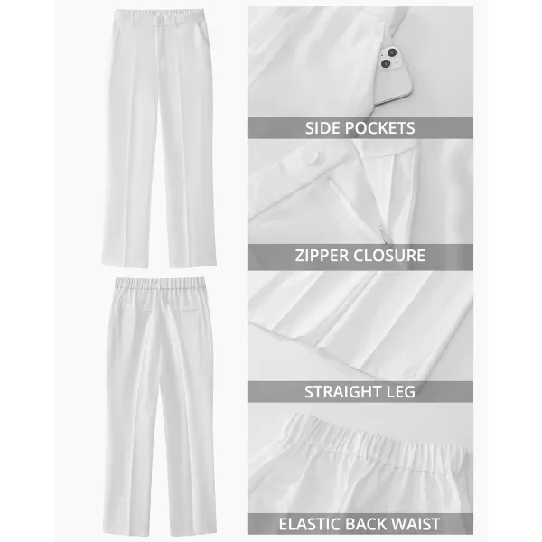 GRAPENT Pants for Women Work High Waisted Dress Pants Business Casual Relaxed Fit Straight Leg Elastic Waist TrousersBright White