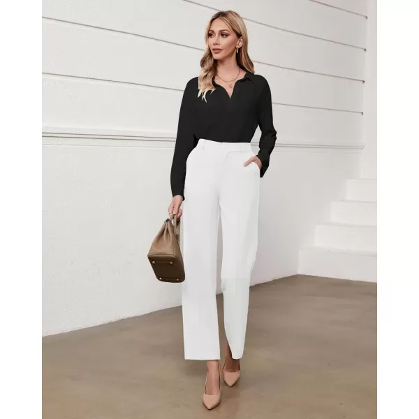 GRAPENT Pants for Women Work High Waisted Dress Pants Business Casual Relaxed Fit Straight Leg Elastic Waist TrousersBright White