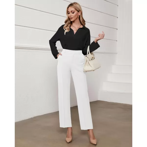 GRAPENT Pants for Women Work High Waisted Dress Pants Business Casual Relaxed Fit Straight Leg Elastic Waist TrousersBright White