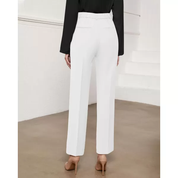 GRAPENT Pants for Women Work High Waisted Dress Pants Business Casual Relaxed Fit Straight Leg Elastic Waist TrousersBright White