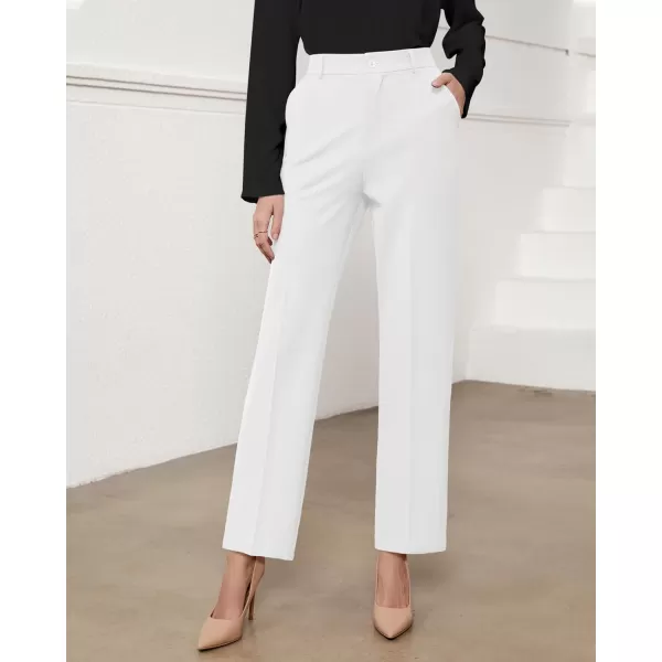 GRAPENT Pants for Women Work High Waisted Dress Pants Business Casual Relaxed Fit Straight Leg Elastic Waist TrousersBright White
