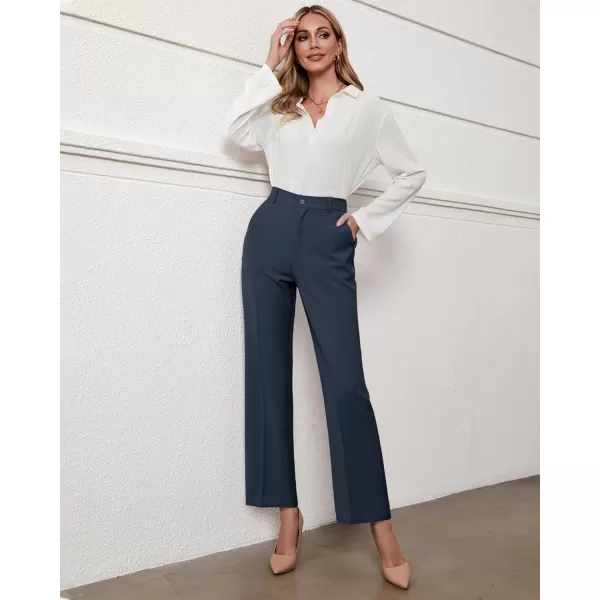 GRAPENT Pants for Women Work High Waisted Dress Pants Business Casual Relaxed Fit Straight Leg Elastic Waist TrousersDark Blue