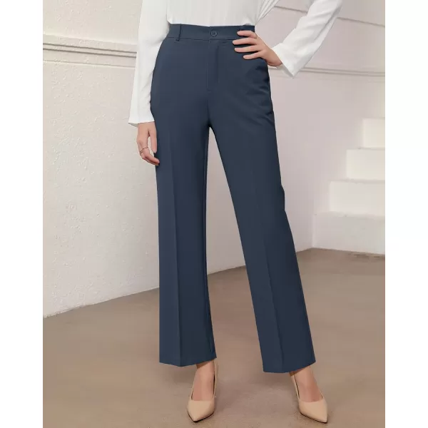 GRAPENT Pants for Women Work High Waisted Dress Pants Business Casual Relaxed Fit Straight Leg Elastic Waist TrousersDark Blue
