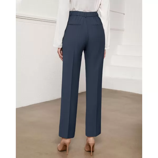 GRAPENT Pants for Women Work High Waisted Dress Pants Business Casual Relaxed Fit Straight Leg Elastic Waist TrousersDark Blue
