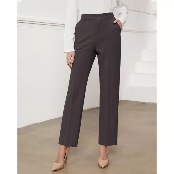 GRAPENT Pants for Women Work High Waisted Dress Pants Business Casual Relaxed Fit Straight Leg Elastic Waist TrousersDark Brown