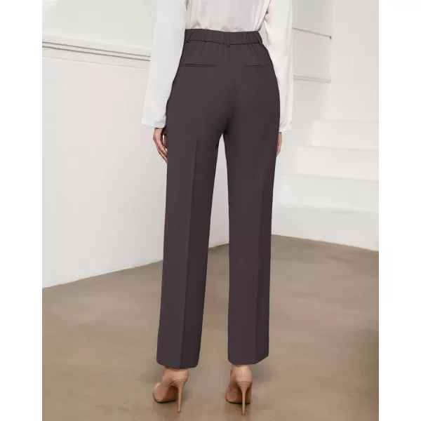 GRAPENT Pants for Women Work High Waisted Dress Pants Business Casual Relaxed Fit Straight Leg Elastic Waist TrousersDark Brown