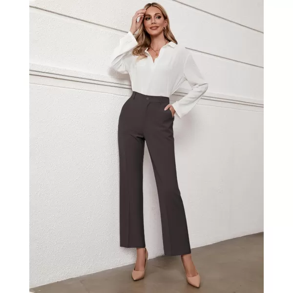 GRAPENT Pants for Women Work High Waisted Dress Pants Business Casual Relaxed Fit Straight Leg Elastic Waist TrousersDark Brown